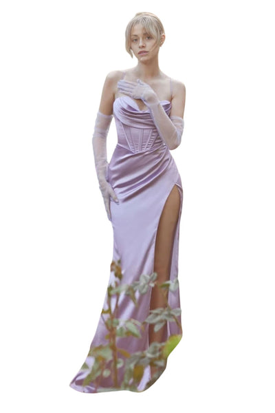 Simple Cowl Bridesmaids Dress 2025 Elegant Sleeveless Gown - LAVENDER / 2 - Dress