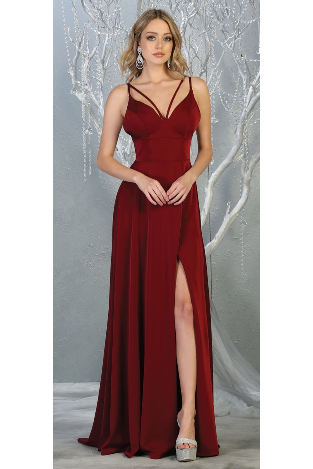 Simple Long Prom Gown And Plus Size - BURGUNDY / 2