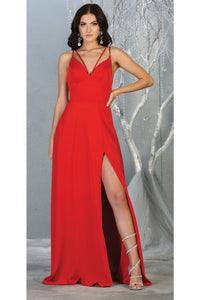 Simple Long Prom Gown And Plus Size - RED / 2