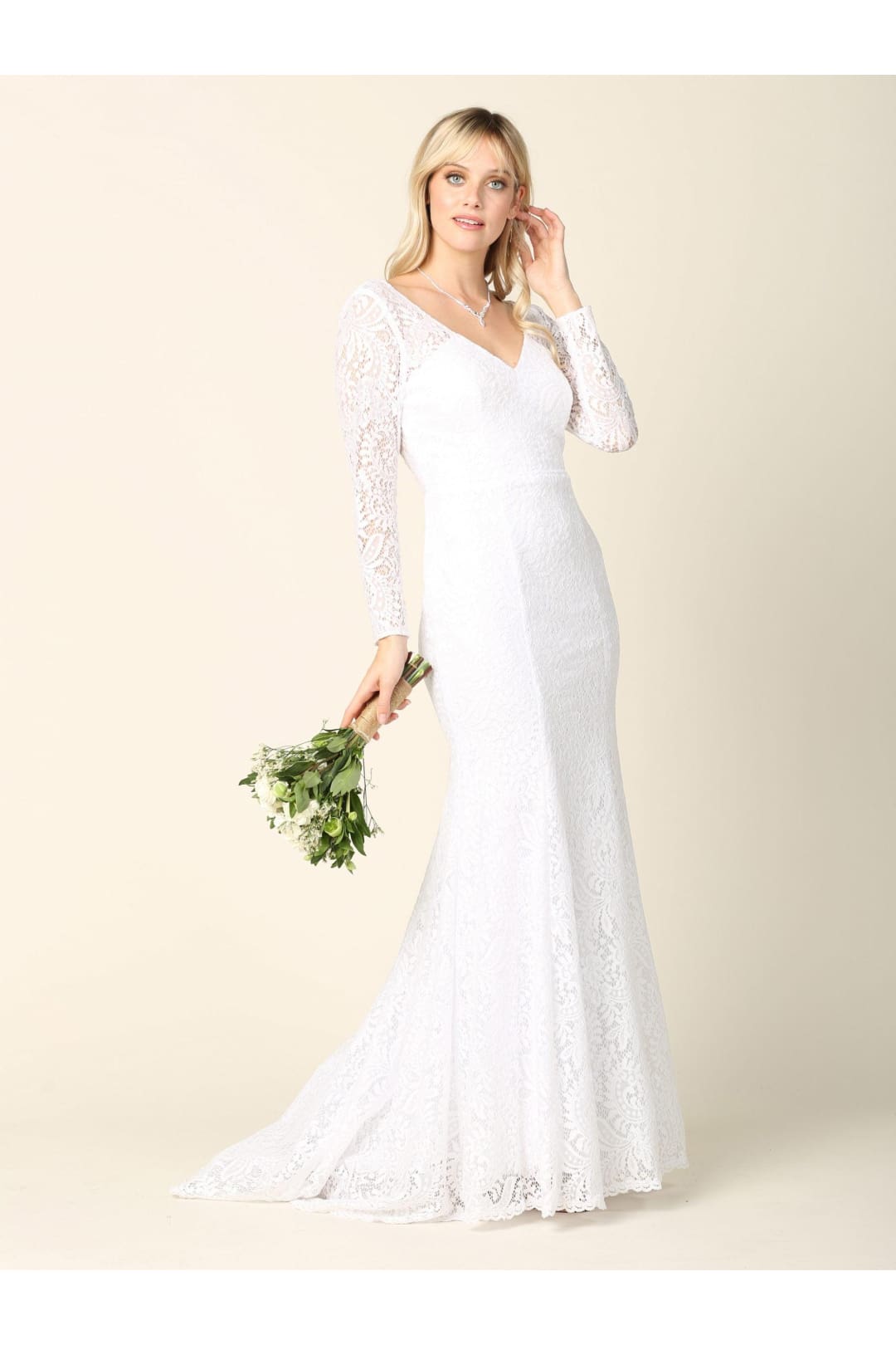 Simple Long Sleeve Lace Wedding Dress - The Dress Outlet