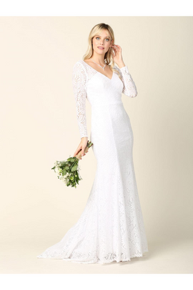 Eva USA 3407 Simple Long Sleeve Lace Wedding Dress