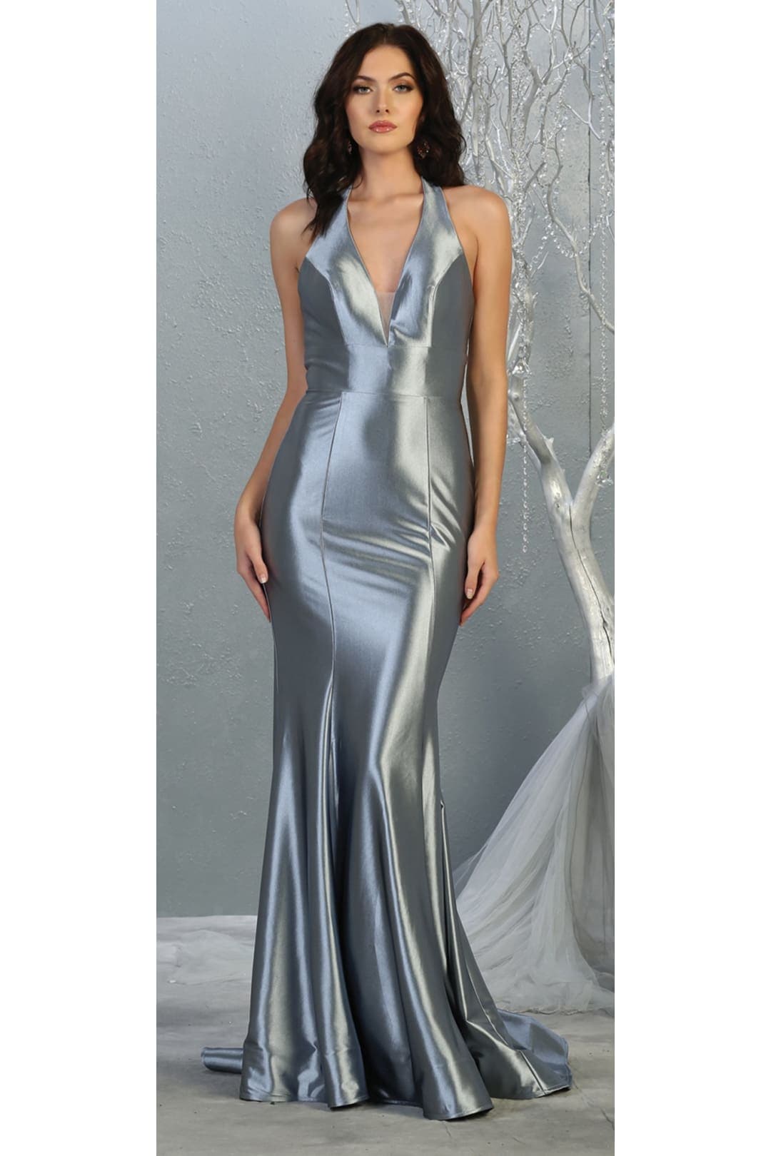Silmple Prom Long Formal Gown - DUSTY BLUE / 4