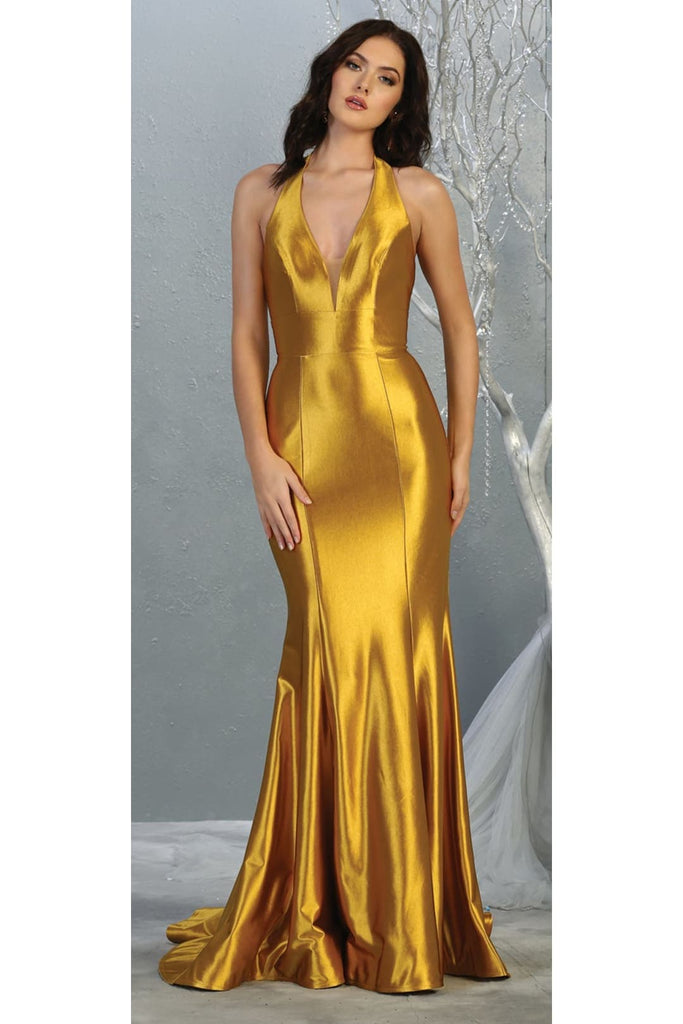 Silmple Prom Long Formal Gown - METALLIC GOLD / 4