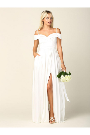 Simple Wedding Dress Long Off Shoulder Bridal Gown - The Dress Outlet