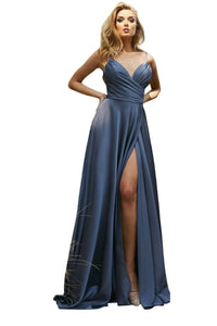 Sleeveless A-Line Bridesmaids Evening Gown 2025 Elegant Formal Dress - SMOKY BLUE / 4 - Dress