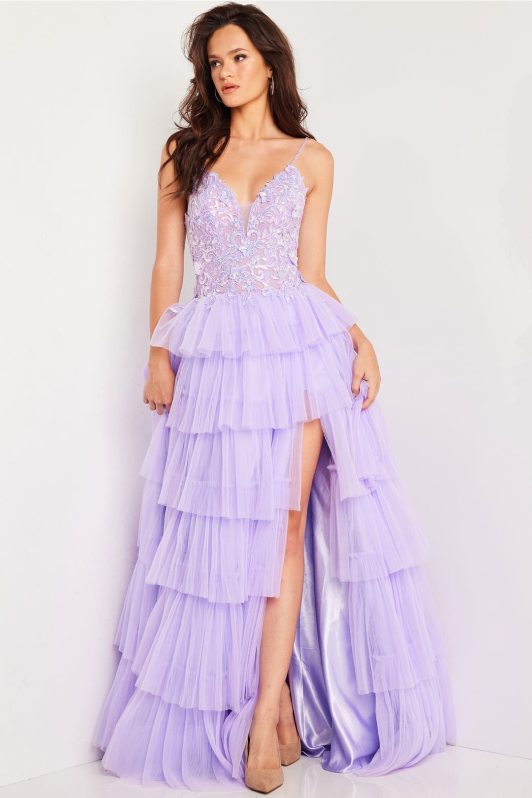 Sleeveless A-line Layered Slit Gown by Jovani 37190 - Long Formal Dresses