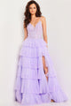 Sleeveless A-line Layered Slit Gown by Jovani 37190 - 00 / Lilac - Long Formal Dresses