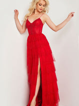 Sleeveless A-line Layered Slit Gown by Jovani 38431