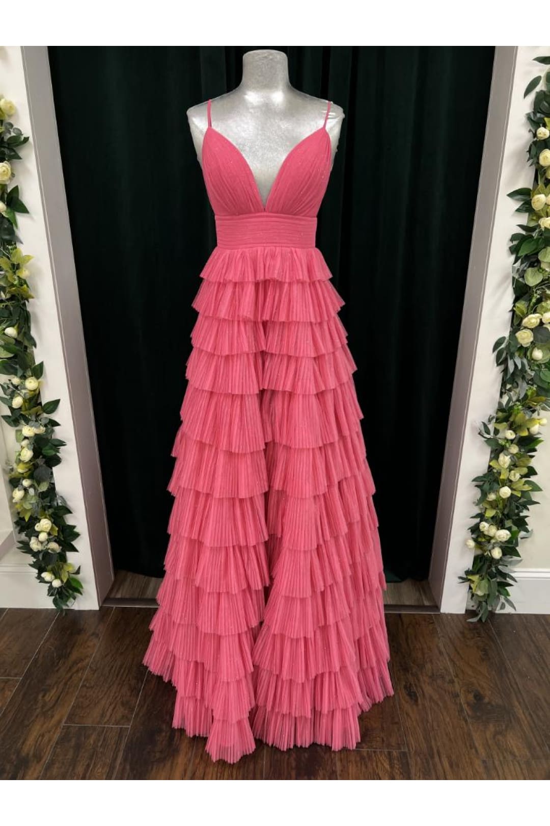 Sleeveless A-line Tiered Gown by Jovani 08480 - 00 / Hot Pink - Long Formal Dresses