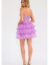 Sleeveless Applique Short Tiered Dress by Juliet JT923S