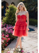 Sleeveless Applique Short Tiered Dress by Juliet JT923S