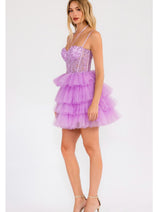 Sleeveless Applique Short Tiered Dress by Juliet JT923S