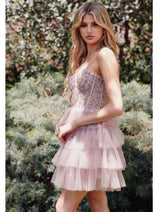 Sleeveless Applique Short Tiered Dress by Juliet JT923S