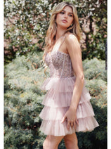 Sleeveless Applique Short Tiered Dress by Juliet JT923S