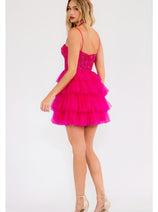 Sleeveless Applique Short Tiered Dress by Juliet JT923S