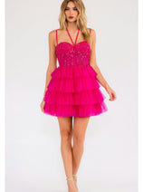 Sleeveless Applique Short Tiered Dress by Juliet JT923S