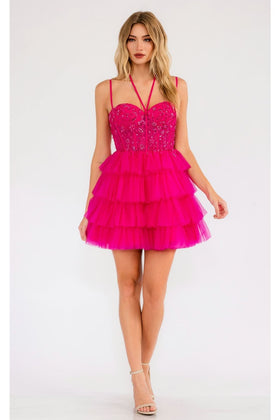 Fuchsia Bridesmaid Dresses-Inexpensive Applique Short Juliet JT923S