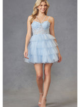 Sleeveless Applique Short Tiered Dress by Juliet JT923S