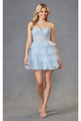Light Blue Bridesmaid Dresses-Inexpensive Applique Short Juliet JT923S