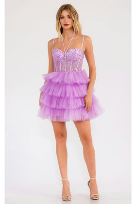 Lilac Bridesmaid Dresses-Inexpensive Applique Short Juliet JT923S
