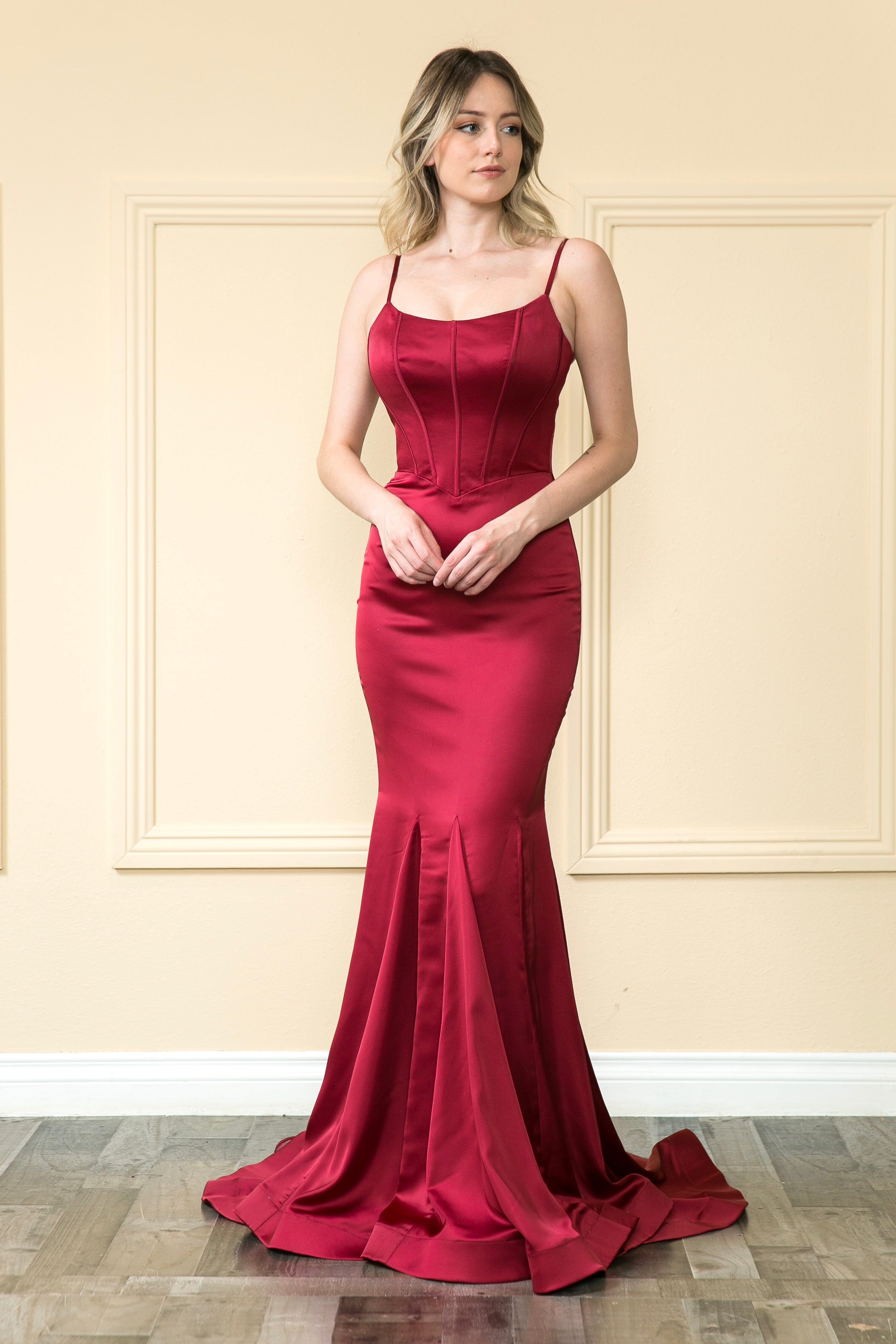 Vestido de sirena charmeuse sin mangas de Poly USA 9006
