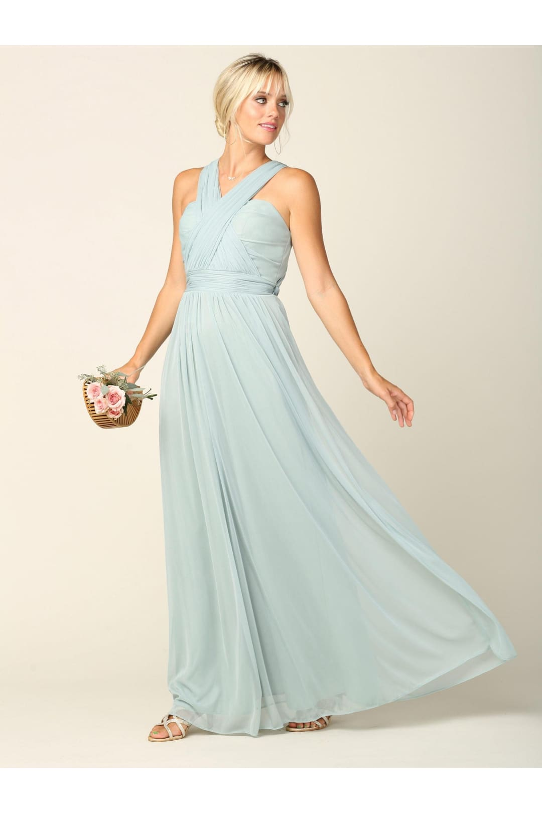 Sleeveless Convertible Long Bridesmaids Dress - The Dress Outlet