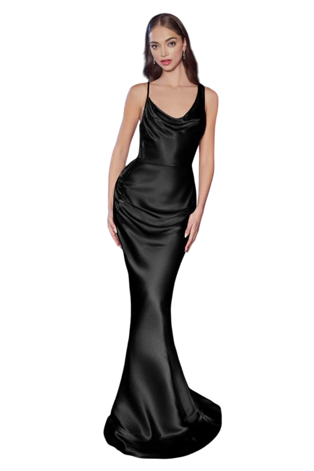 Sleeveless Draped Back Evening Gown 2025 Elegant Formal Dress - Black / XS - Prom