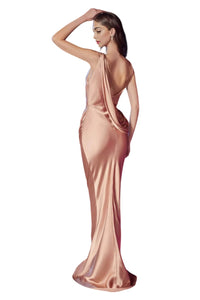 Sleeveless Draped Back Evening Gown 2025 Elegant Formal Dress - Rosegold / XS - Prom