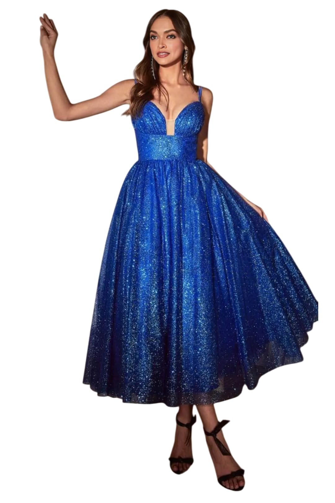 Sleeveless Glitter Flocked Dress 2025 Elegant Party Gown - Royal / 2 - Prom