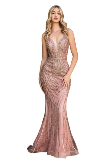 Sleeveless Iridescent Mermaid Evening Dress 2025 Glamorous Formal Gown - ROSE GOLD / 4 - Dress