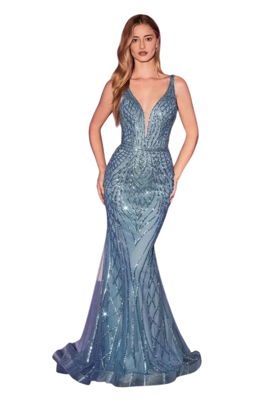 Sleeveless Iridescent Mermaid Evening Dress 2025 Glamorous Formal Gown - SMOKY BLUE / 4 - Dress