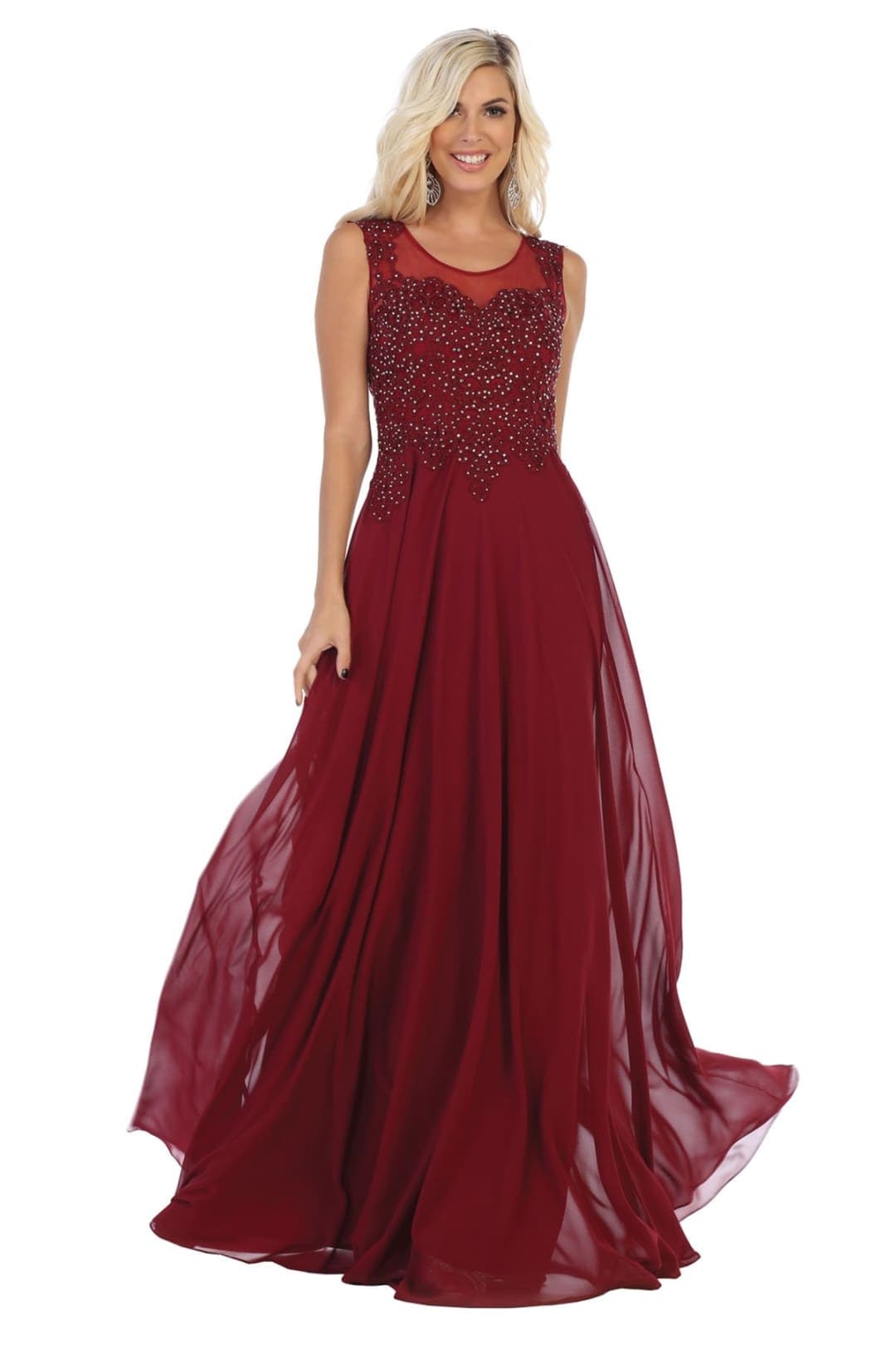 Sleeveless Lace Dress - Burgundy / 4