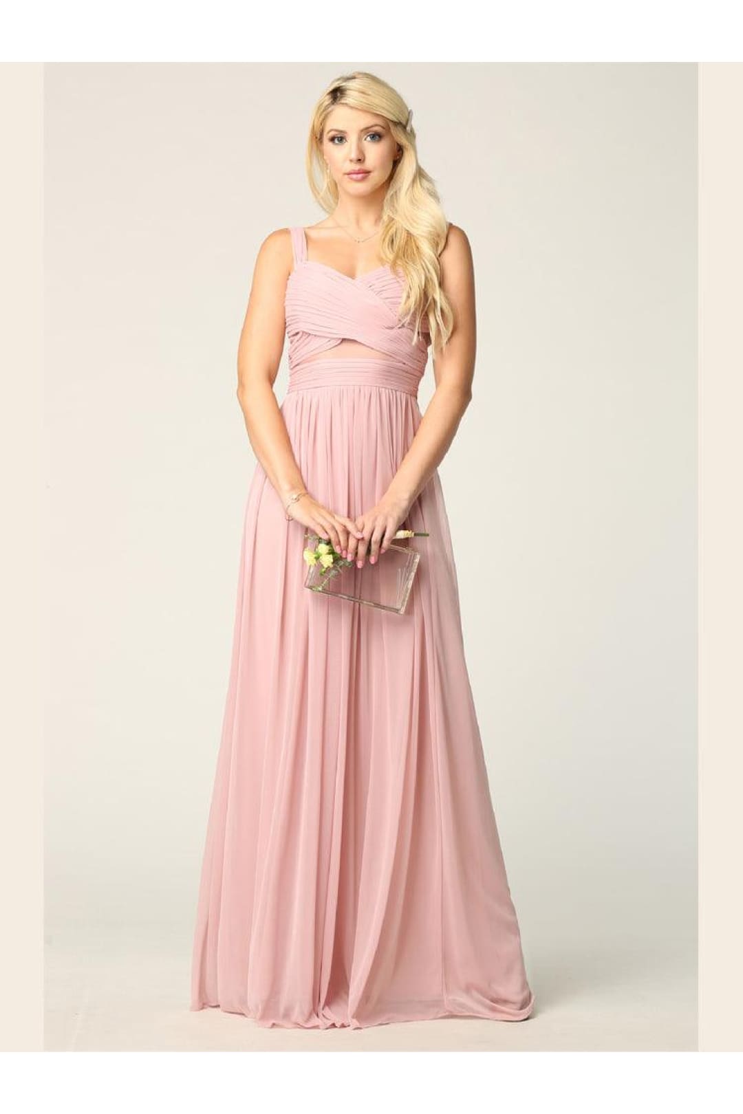 Sleeveless Long Bridesmaids Mesh Dress - The Dress Outlet