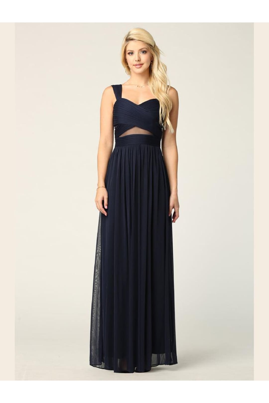 Sleeveless Long Bridesmaids Mesh Dress - The Dress Outlet