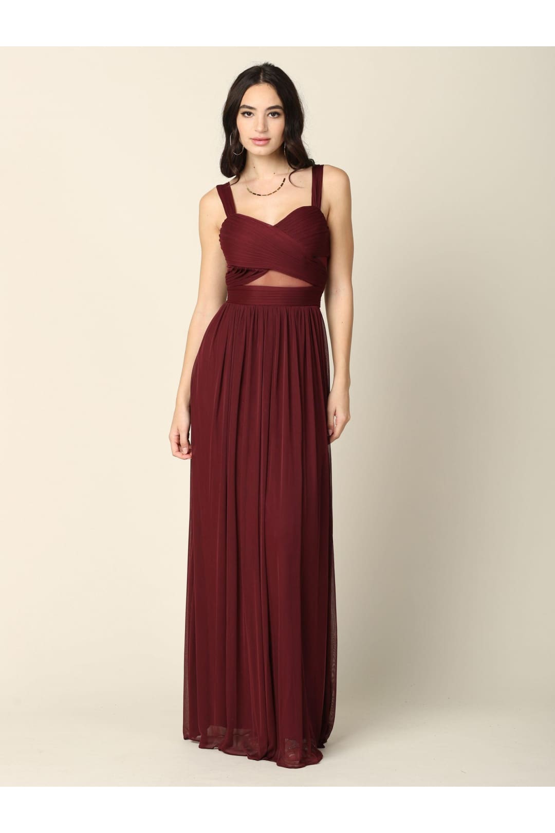 Sleeveless Long Bridesmaids Mesh Dress - The Dress Outlet