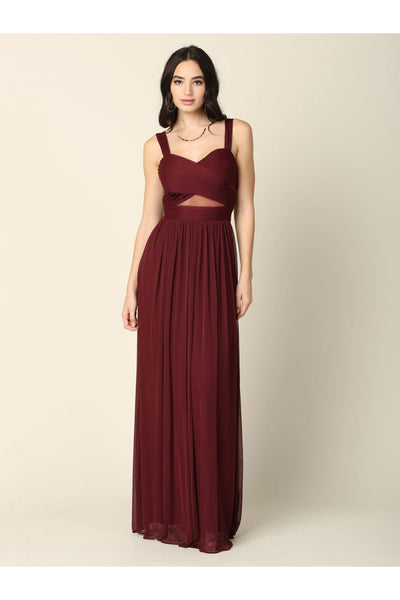 Sleeveless Long Bridesmaids Mesh Dress - The Dress Outlet