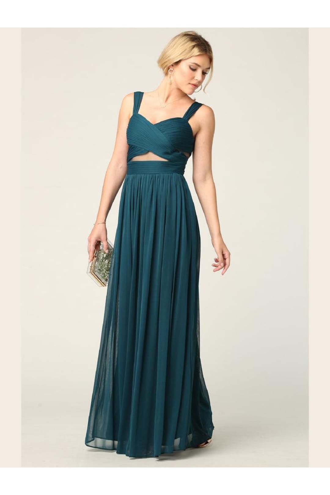 Sleeveless Long Bridesmaids Mesh Dress - The Dress Outlet