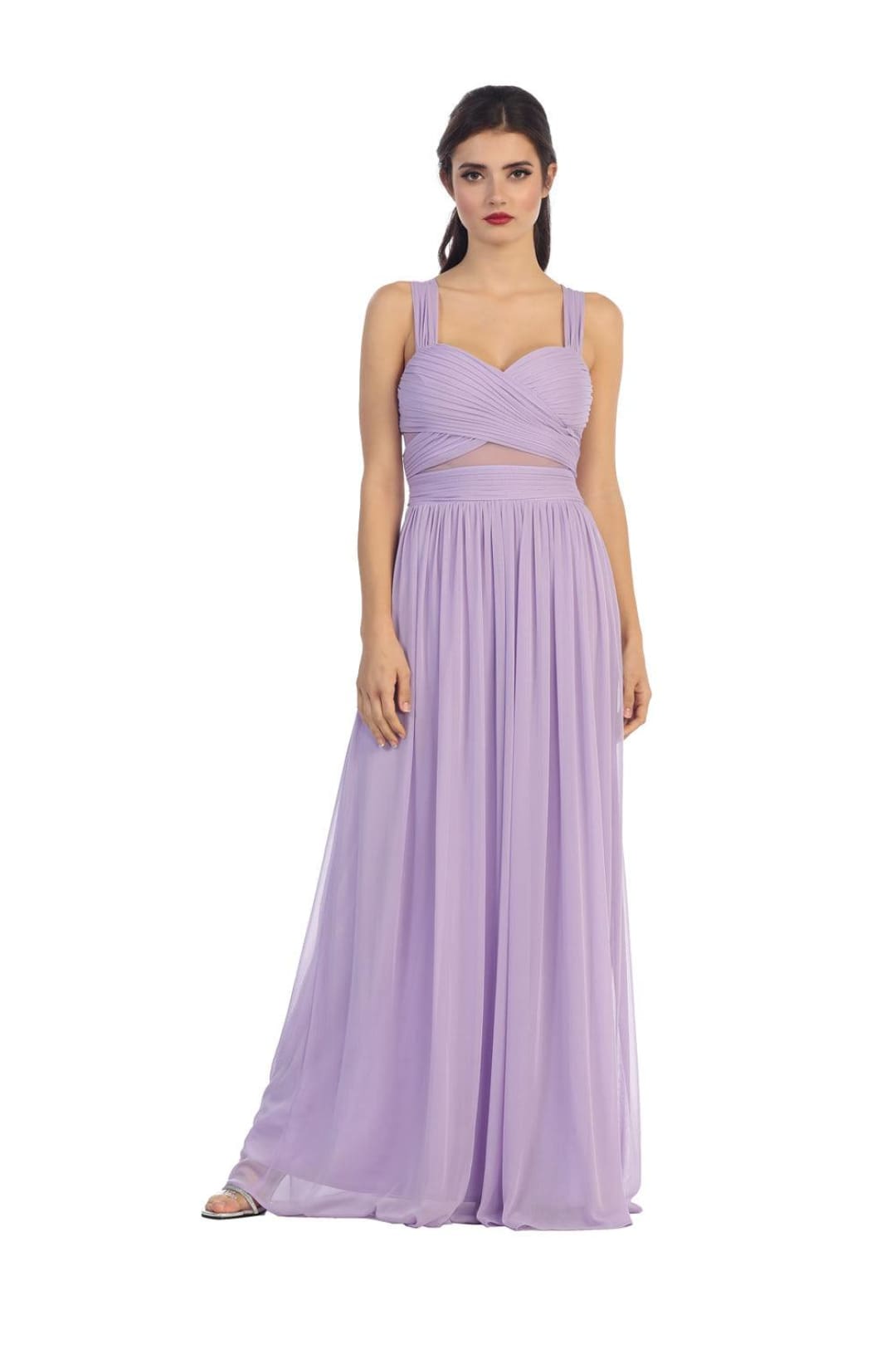 Sleeveless Long Bridesmaids Mesh Dress - The Dress Outlet