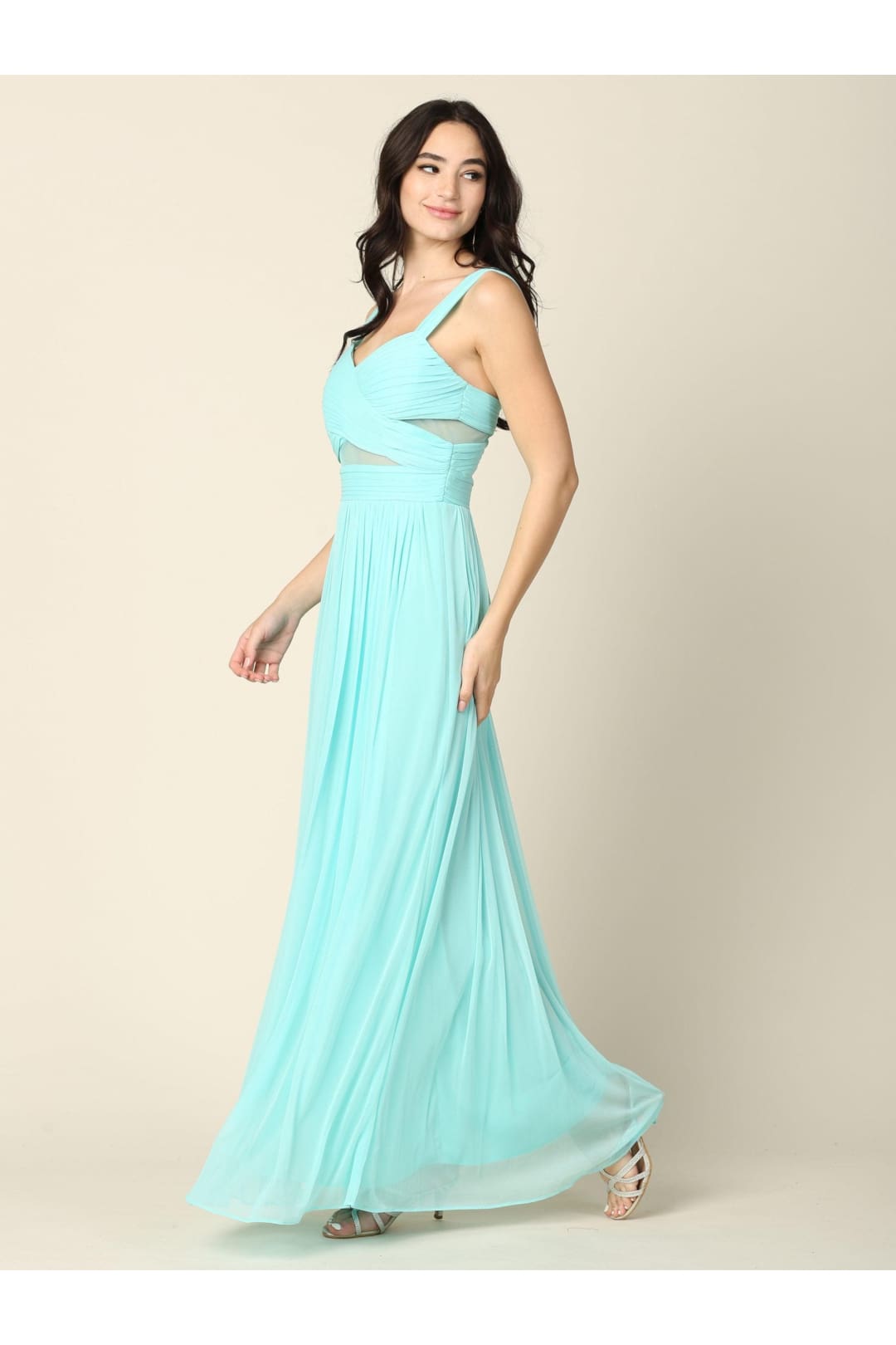 Sleeveless Long Bridesmaids Mesh Dress - The Dress Outlet