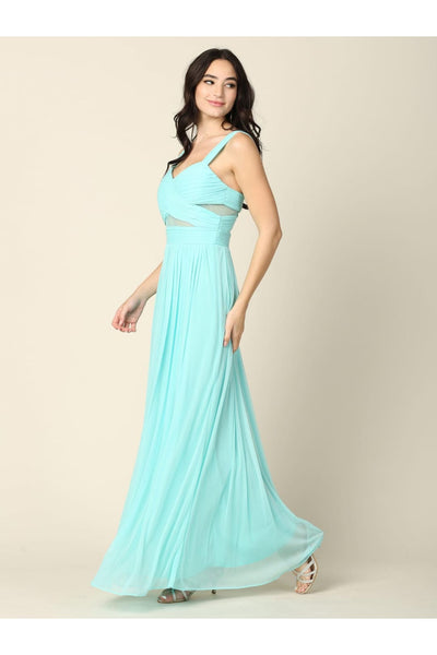 Sleeveless Long Bridesmaids Mesh Dress - The Dress Outlet