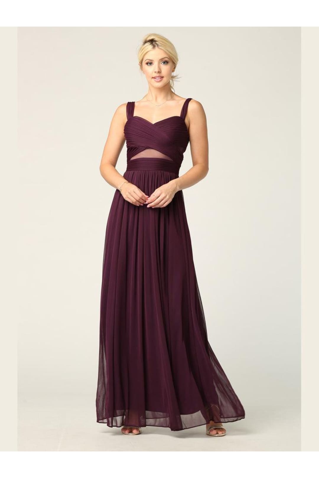 Sleeveless Long Bridesmaids Mesh Dress - The Dress Outlet