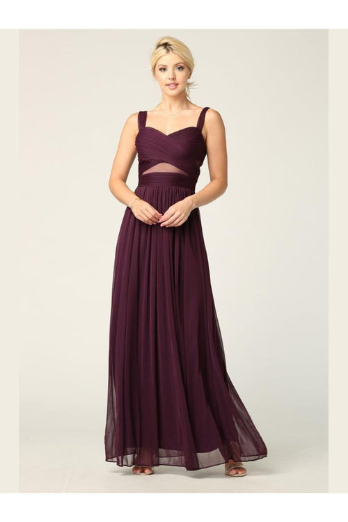 Sleeveless Long Bridesmaids Mesh Dress - The Dress Outlet
