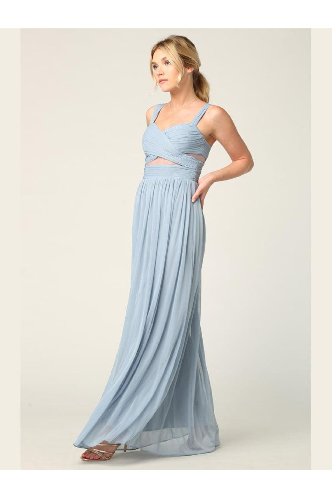 Sleeveless Long Bridesmaids Mesh Dress - The Dress Outlet