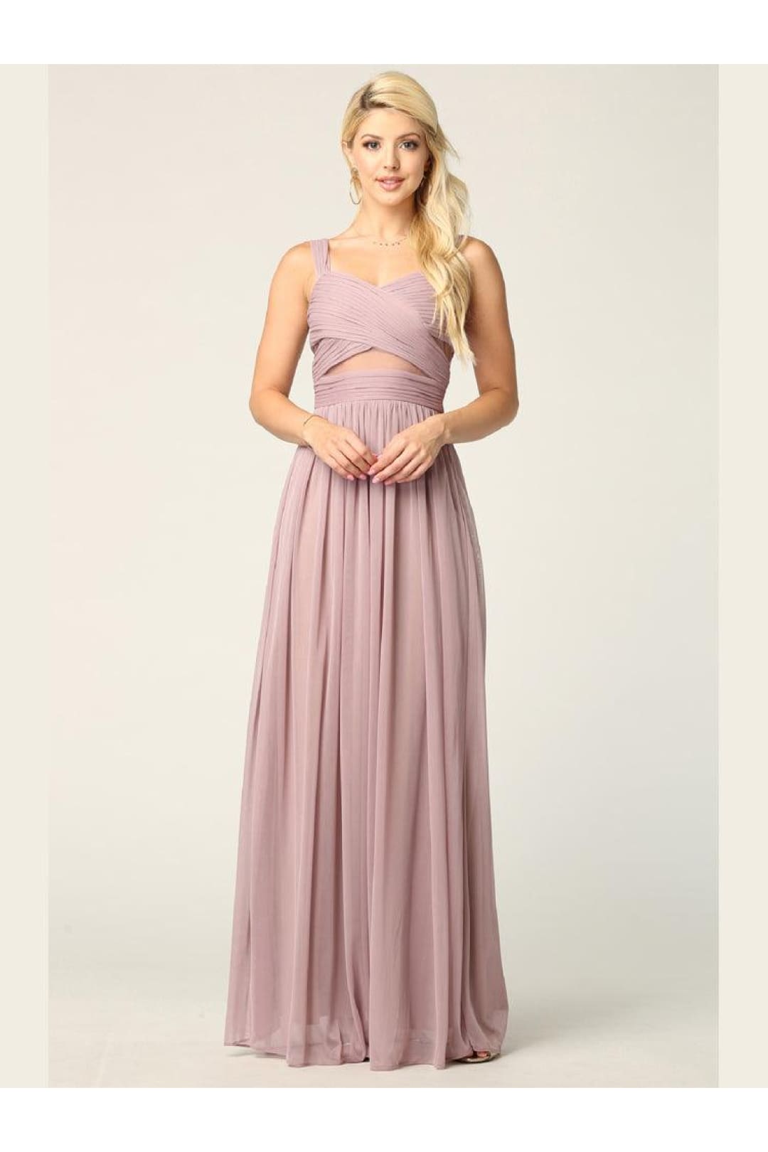Sleeveless Long Bridesmaids Mesh Dress - The Dress Outlet