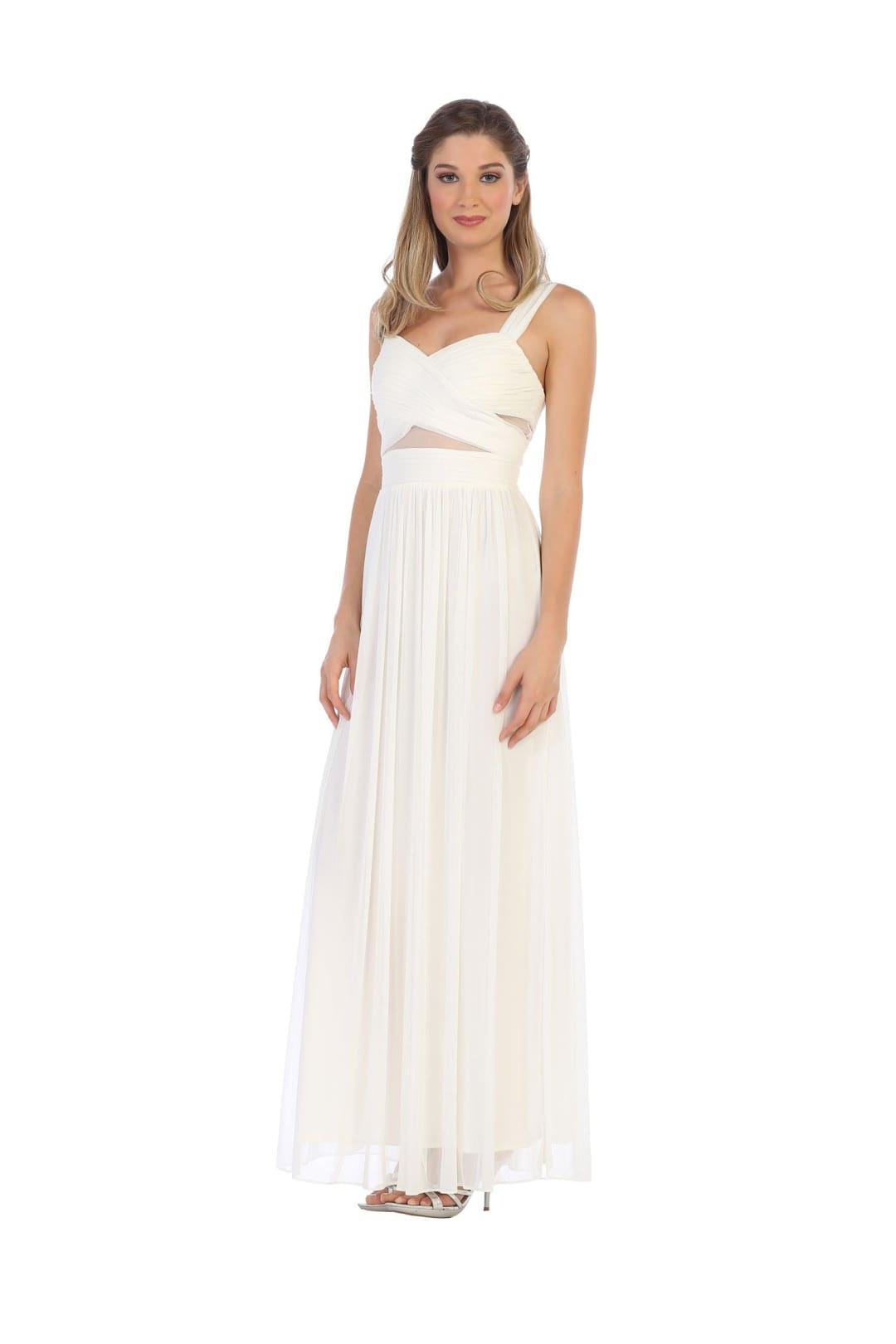 Sleeveless Long Bridesmaids Mesh Dress - The Dress Outlet