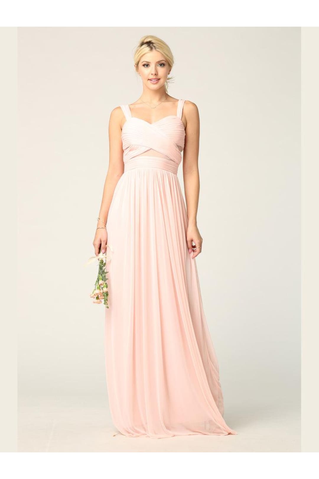 Sleeveless Long Bridesmaids Mesh Dress - The Dress Outlet