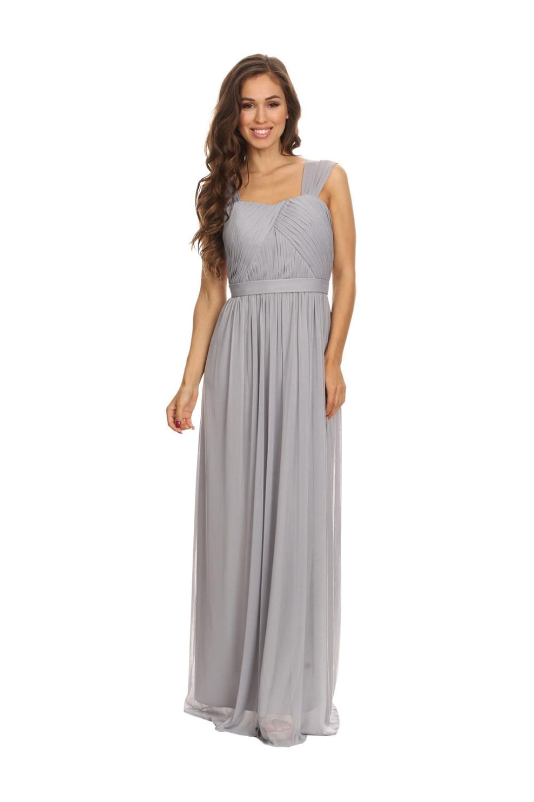 Sleeveless Long Bridesmaids Pleated Dress - The Dress Outlet