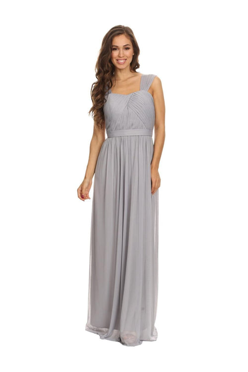Sleeveless Long Bridesmaids Pleated Dress - The Dress Outlet