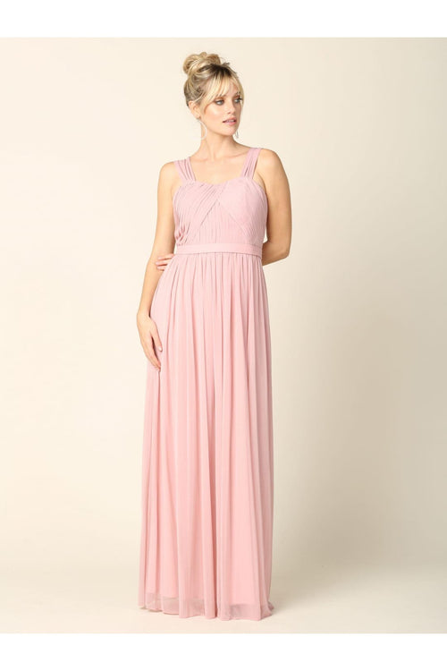 Sleeveless Long Bridesmaids Pleated Dress - The Dress Outlet