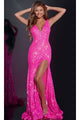 Sleeveless Long Sequin Prom Dress: Jovani 38053 - Neon Hot Pink / 00 - Apparel & Accessories > Clothing > Dresses